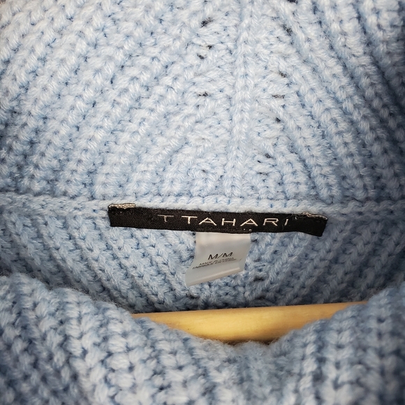 Tahari light blue cable knit, cowl neck sweater - Picture 3 of 10